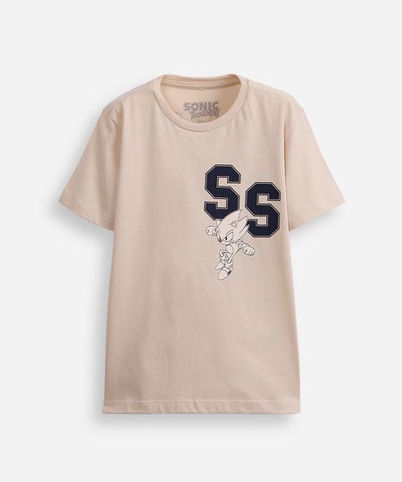 camiseta de algodão infantil sonic bege 4 camiseta de algodão infantil sonic bege 4