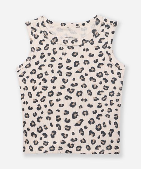 regata infantil de algodão animal print canelada bege 3