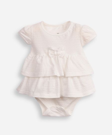 body vestido infantil manga curta com laço off white 3-6