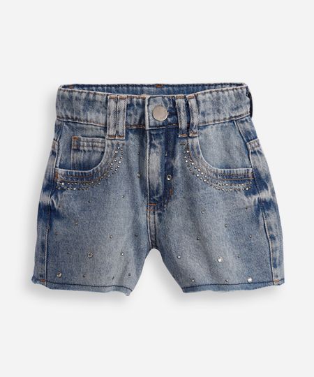 short mom infantil jeans com brilhos azul 6