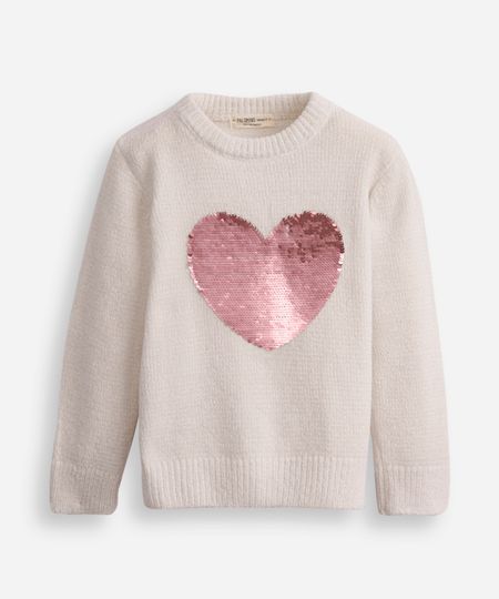 suéter infantil de tricot com bordado paetê off white 12