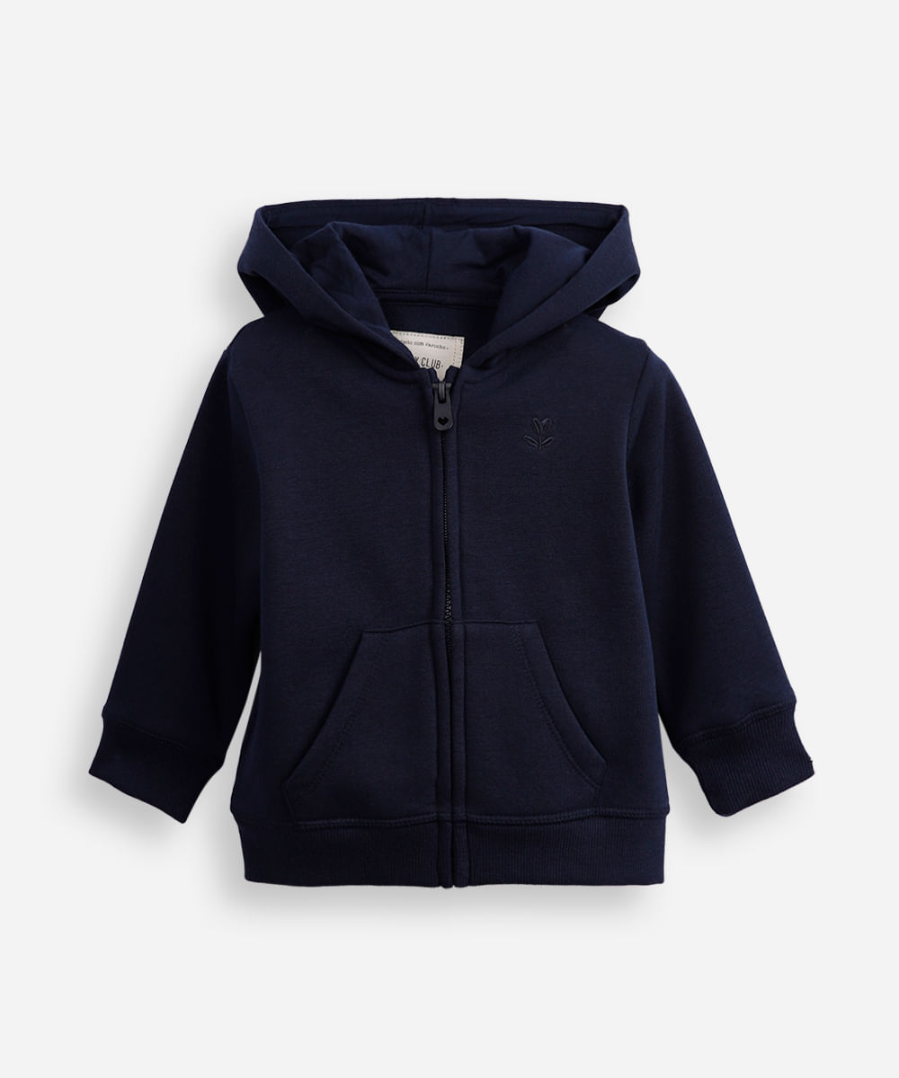 jaqueta infantil de moletom com capuz azul