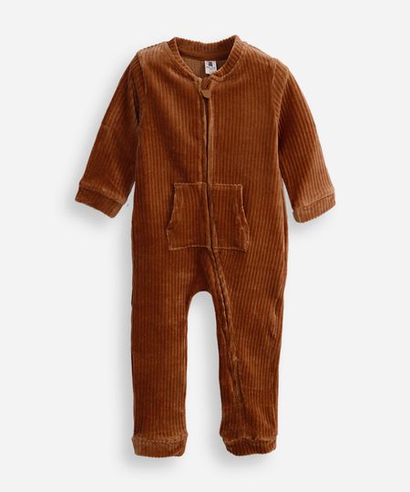 macacão infantil veludo cotelê manga longa marrom 12-18 macacão infantil veludo cotelê manga longa marrom 12-18