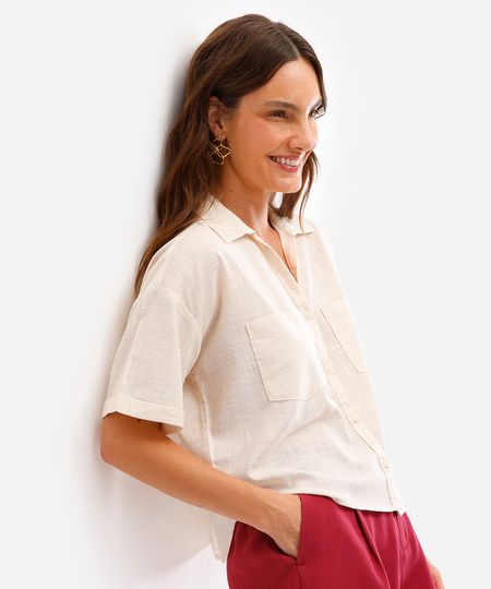 camisa cropped de algodão com bolsos bege G camisa cropped de algodão com bolsos bege G