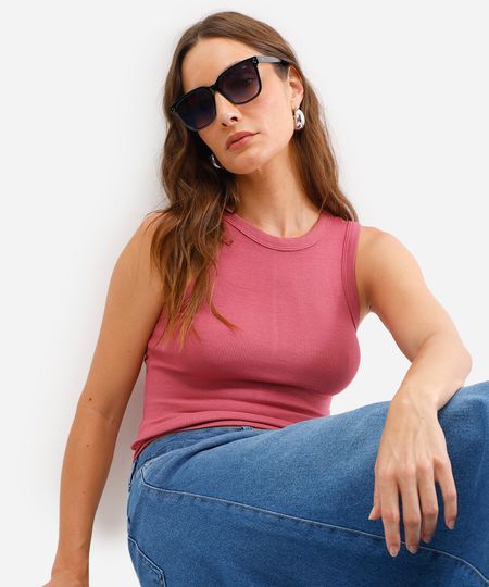 regata feminina canelada rosa PP