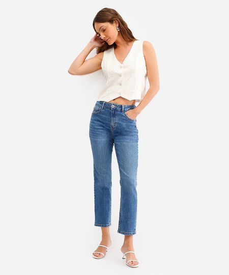 calça skinny feminina jeans cintura média azul 34