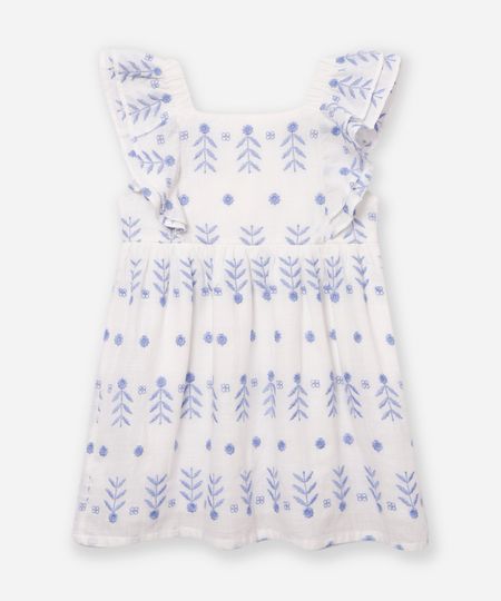 vestido midi infantil de algodão floral off white 3