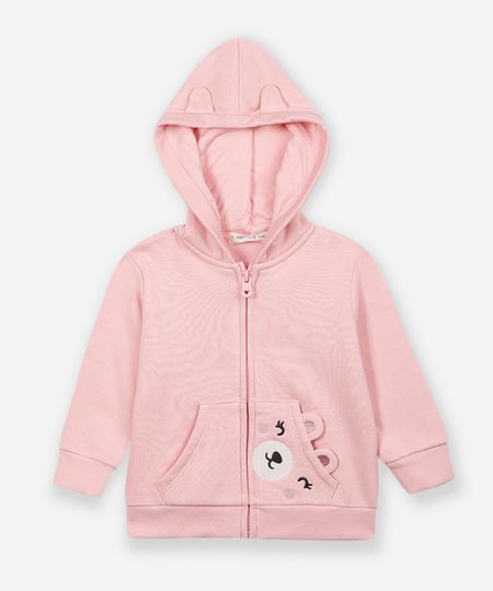 jaqueta de moletom infantil com capuz ursinho rosa 3
