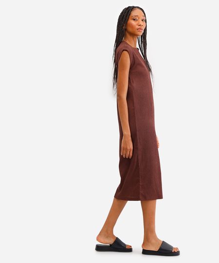 vestido midi muscle tee texturizado marrom PP vestido midi muscle tee texturizado marrom PP