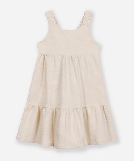 vestido de algodão infantil poá bege 3