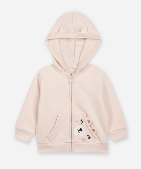 jaqueta infantil de moletom com capuz bege 3 jaqueta infantil de moletom com capuz bege 3