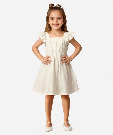 vestido midi infantil alça com babados listrado amarelo 8