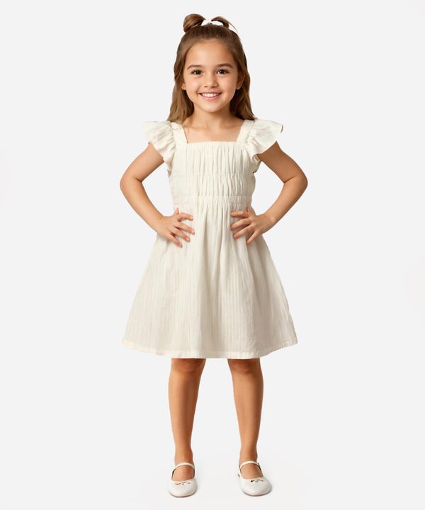 vestido midi infantil alça com babados listrado amarelo 6