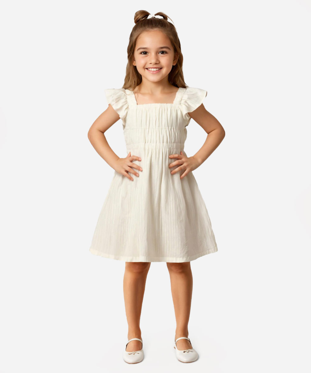 vestido midi infantil alça com babados listrado amarelo