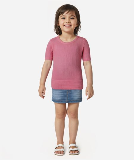 blusa infantil de poliamida canelada manga curta rosa 4
