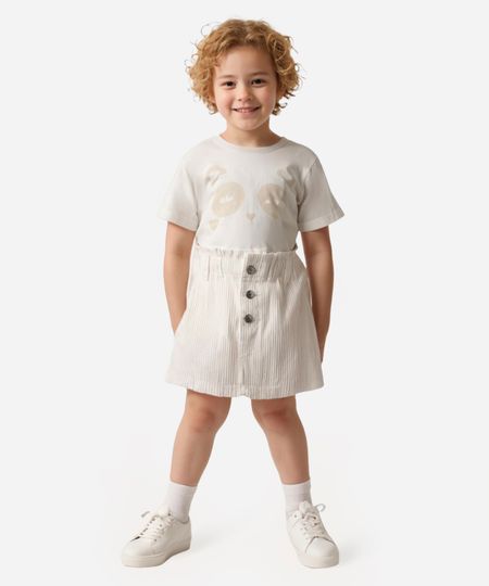 saia de veludo cotelê infantil com elástico off white 2