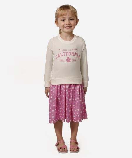 vestido de moletom infantil califórnia floral off white 1