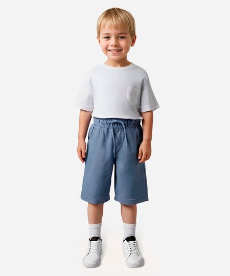 bermuda infantil cós com elástico e cordão azul 6