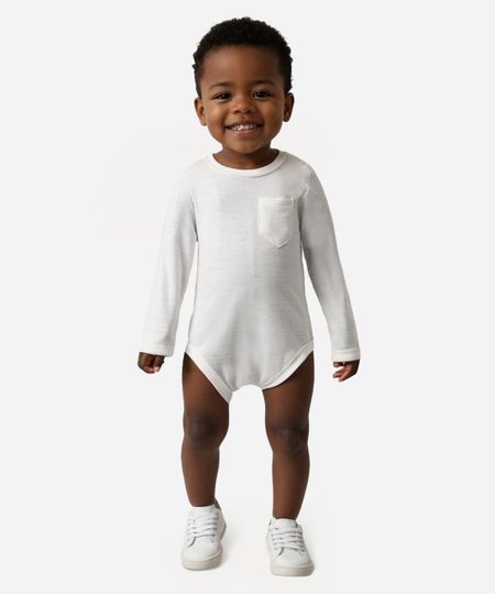 body de algodão infantil com bolsos off white 3-6