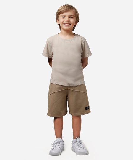 bermuda de moletom infantil com recorte bege 6
