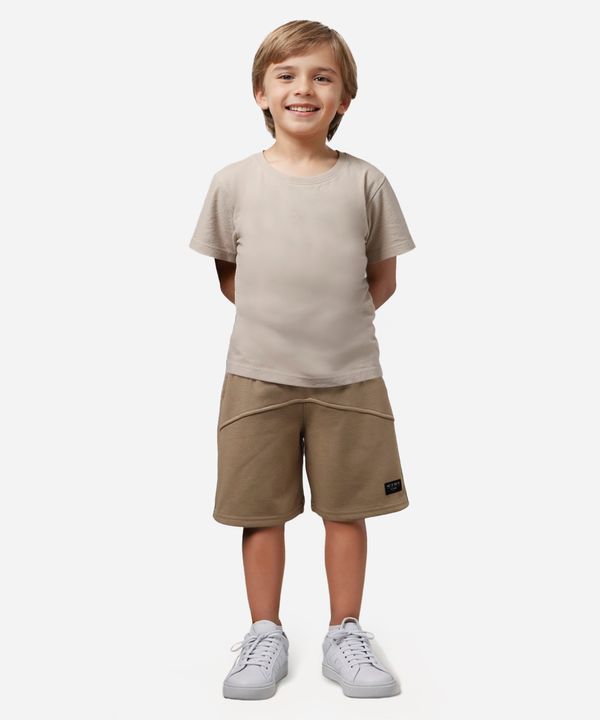 bermuda de moletom infantil com recorte bege 8