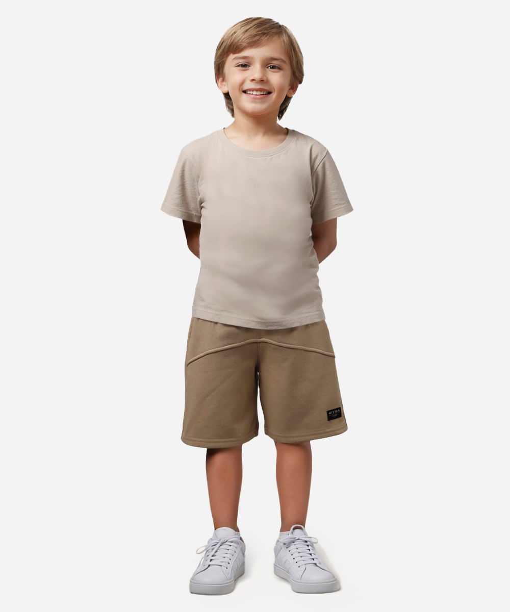bermuda de moletom infantil com recorte bege