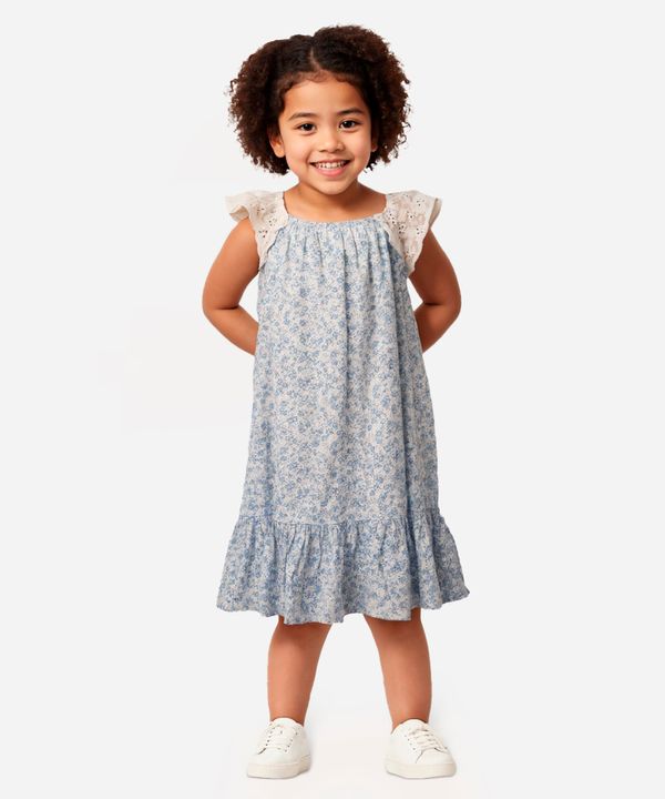 vestido infantil de algodão floral off white 3