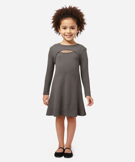 vestido de algodão infantil canelado com recorte cinza 12