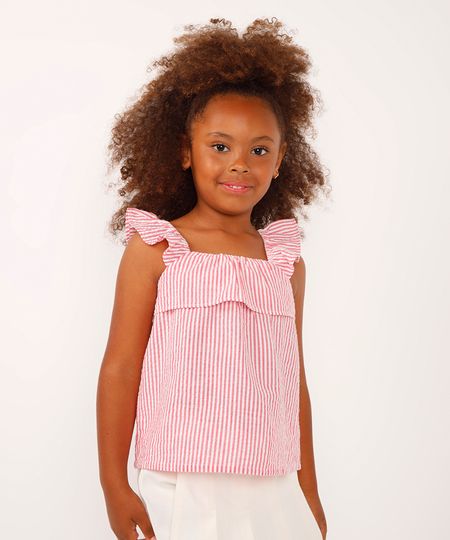 regata de algodão infantil com babado listrado vermelha 10 regata de algodão infantil com babado listrado vermelha 10