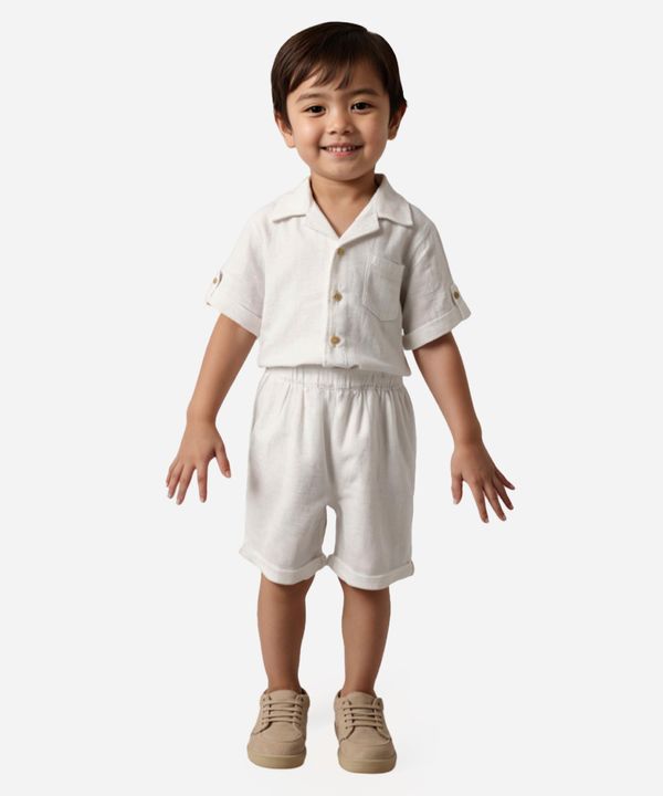 conjunto de algodão infantil curto texturizado branco 5