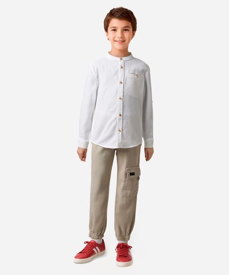 camisa infantil de algodão texturizada branca 4 camisa infantil de algodão texturizada branca 4