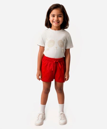 short infantil de algodão com laise vermelho 4 short infantil de algodão com laise vermelho 4