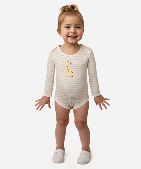 body de algodão infantil girafa listrado off white 6-9 body de algodão infantil girafa listrado off white 6-9