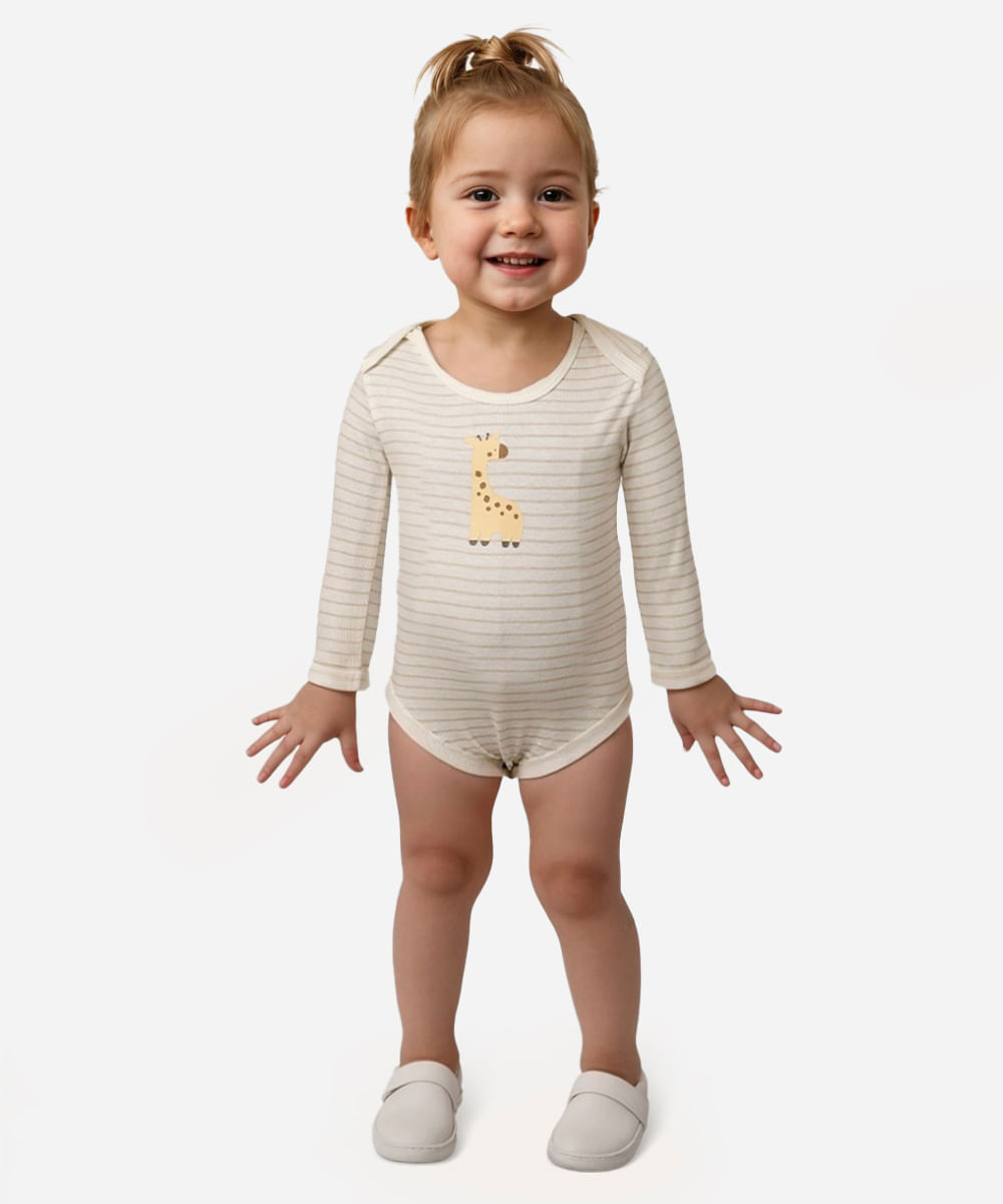 body de algodão infantil girafa listrado off white