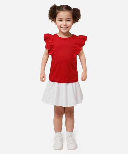 blusa infantil de algodão com laise vermelho 3