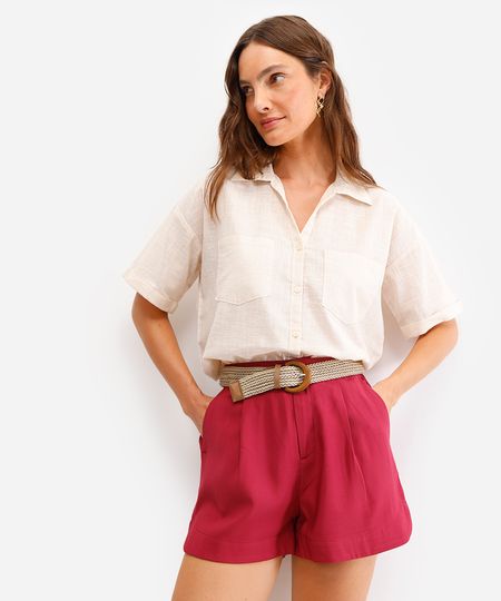 short alfaiataria de viscose cintura alta vinho 36