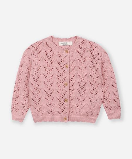 cardigan de tricot infantil texturizado rosa 3