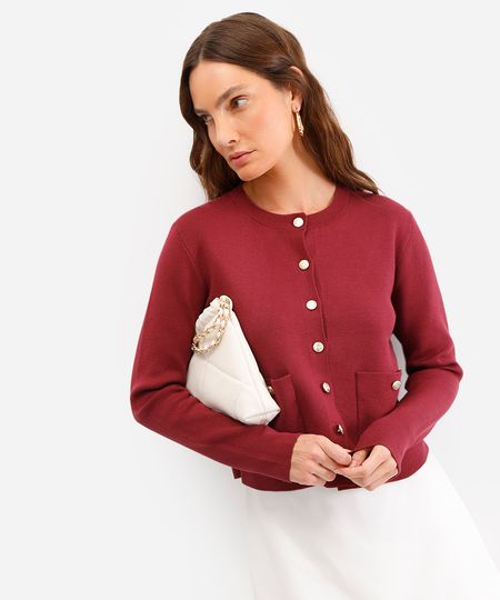 cardigan feminino de tricot com bolsos vinho M