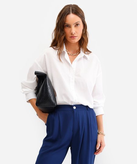 camisa oversized feminina de algodão off white PP camisa oversized feminina de algodão off white PP