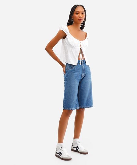 bermuda jorts feminina jeans cintura média azul 36