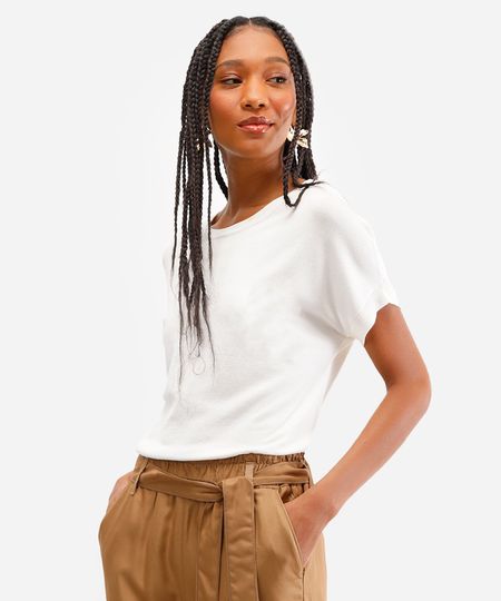 blusa feminina de tricot manga curta off white M