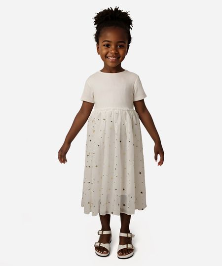 vestido com tule infantil estrelinhas off white 4