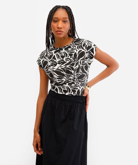blusa feminina de viscose estampada preta M