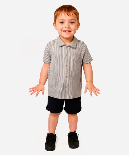 camisa texturizada infantil listrada off white 4