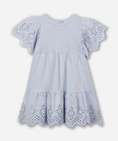 vestido infantil de algodão com bordado azul 5