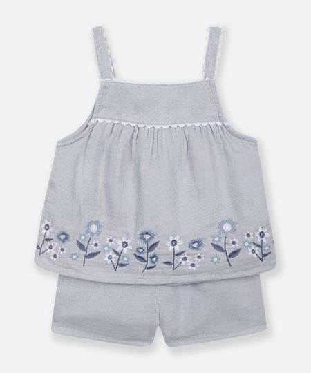 conjunto infantil curto floral azul 6-9