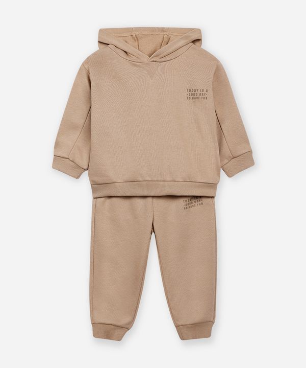 conjunto infantil longo de moletom bege 4
