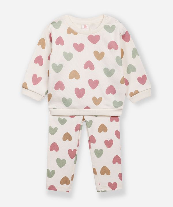 conjunto infantil longo de moletom coração off white 6-9