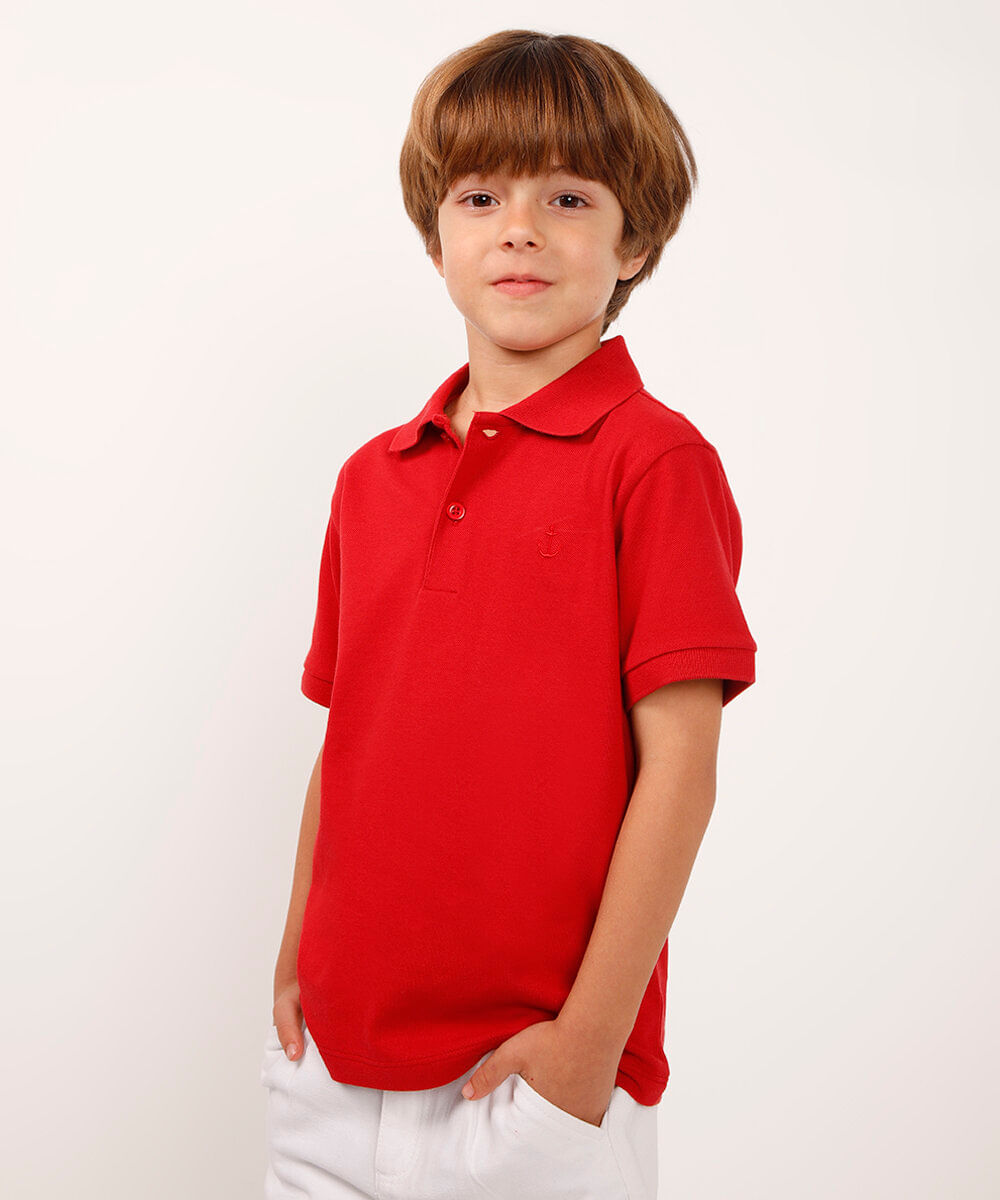 polo de algodão infantil manga curta vermelho
