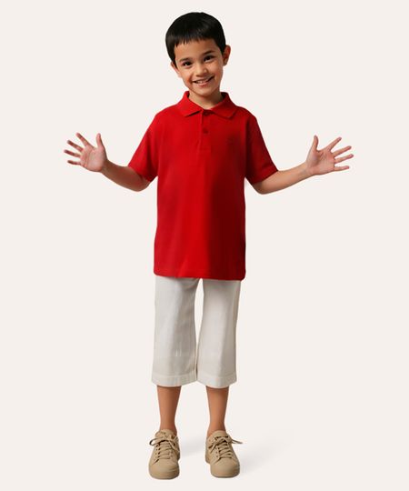 polo de algodão infantil manga curta dinossauro vermelho 1